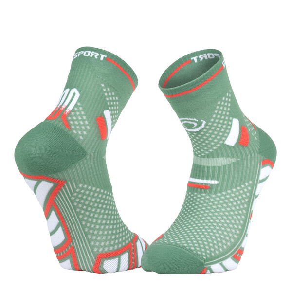 Chaussettes running BV Sport CHAUSSETTE TRAILLTRA MID VERT/BLANC