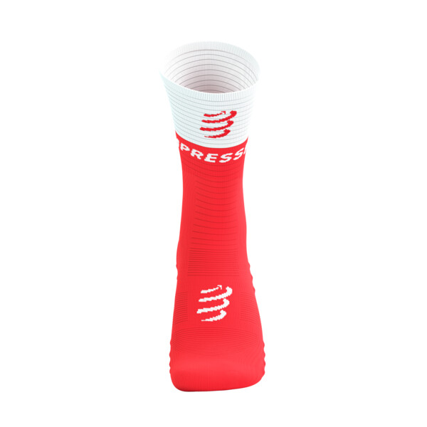 Chaussettes running Compressport Mid Compression Socks V2.0 - Fluo Red/Wh
